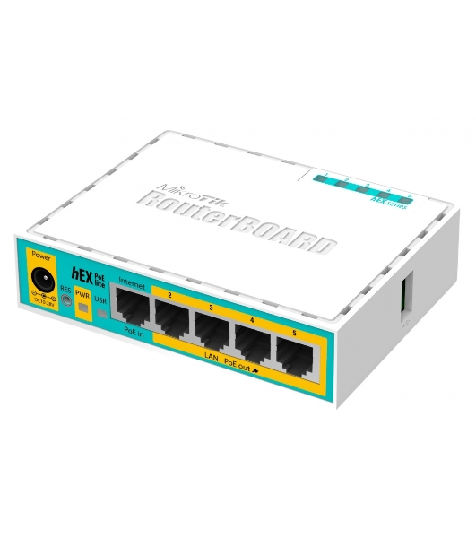 Маршрутизатор MikroTik RB750UPr2 hEX PoE lite 5x Ethernet, раздача PoE, 650 МГц ЦП, 64 МБ 5-портовый 100-Мбитный маршрутизатор с поддержкой PoE на 4-х портах