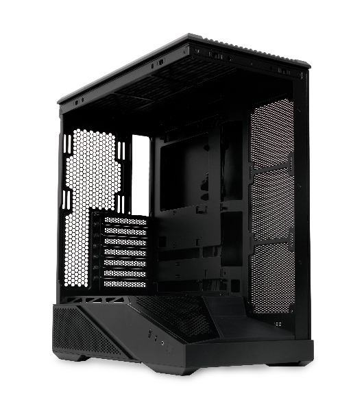 Компьютерный корпус без блока питания HSPD F711-TGbK, Panoramic Full Tower, Black, TG, 0.7 SPCC, no fans ATX, mATX, mITX 190/420/280мм 2x2.5', 2x3.5', 7xPCI 1xUSB-A 3.0, 1xUSB-C 445x235x475мм