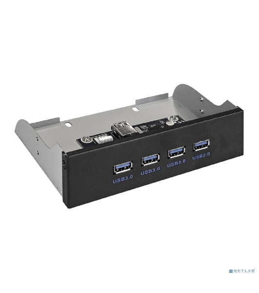 Планка USB на переднюю панель ExeGate EX289290RUS U5H-625, 5,25', 4*USB3.0, черная, металл, подсоед. к MB
