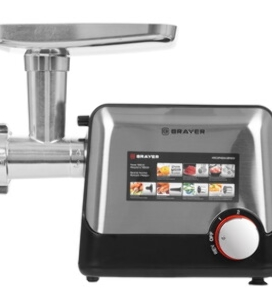 Мясорубка электрическая BRAYER BR1613 черный, 1800 Вт, 2.0 кг/мин, реверс, защита от перегрузки, насадки - 8