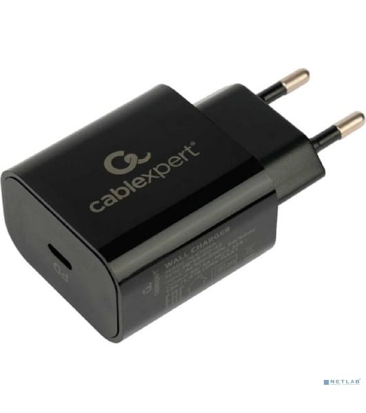 Сетевое зарядное устройство Cablexpert 20Вт, 3А, QC3.0/PD, 1xType-C, черный, пакет
