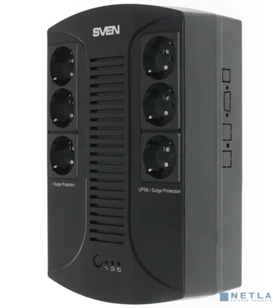 Источник бесперебойного питания SVEN UP-L1000E 1000VA/500W (6 розеток: 3х UPS/сетевой фильтр+3 x сетевой фильтр)