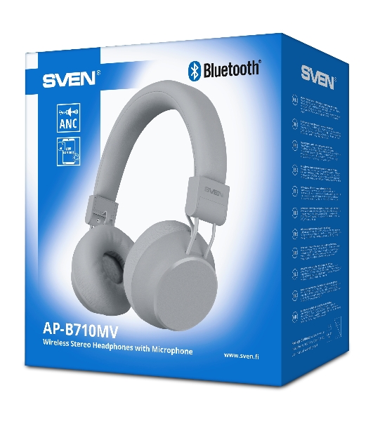 Беспроводные/проводные наушники Sven AP-B710MV серый, полноразмерные, Bluetooth + Jack 3.5 мм, складная конструкция, до 22 ч