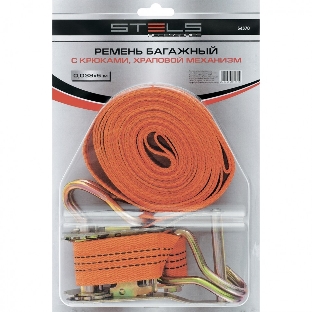 Ремень багажный Stels 54386 с крюками, 0.05х8м, храповый механизм, россия