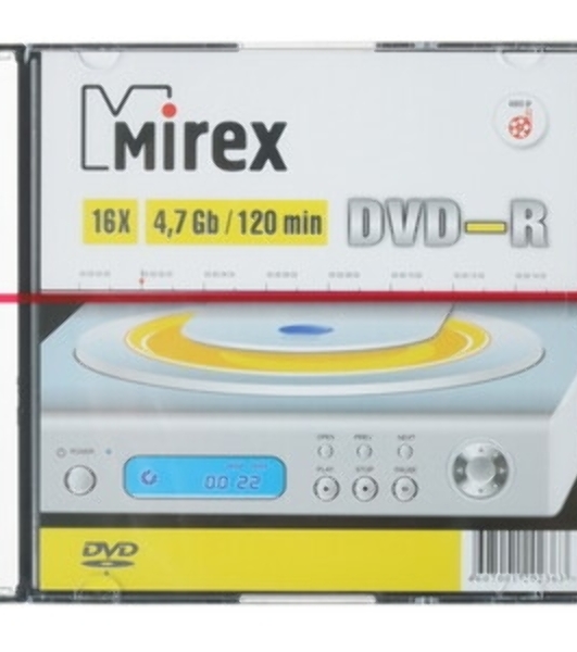 Диск DVD-R Mirex 4.7 Gb, 16x, Slim Case (1), (1/200)