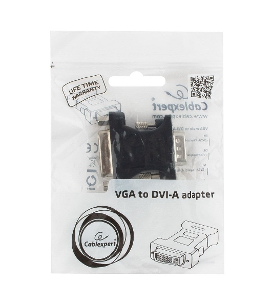 Переходник Cablexpert VGA-DVI, 15M/25F, черный, пакет (A-VGAM-DVIF-01)