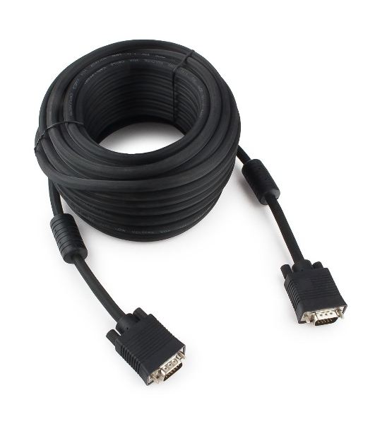 Кабель VGA Premium Cablexpert CC-PPVGA-15M-B, 15M/15M, 15м, черный, тройной экран, феррит.кольца, пакет