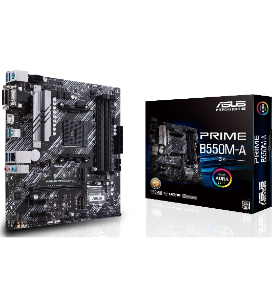 Материнская плата ASUS PRIME B550M-A/CSM, AM4, AMD B550, 4xDDR4, 4xSATA, 2xM.2, 1xPCIe 4.0 x16, 1xPCIe 3.0 x16, 2xPCIe 3.0 x1, 1xVGA, 1xDVI, 1xHDMI, 1x1Gb LAN, 2xUSB-A 10Gbps, 4xUSB-A 5Gbps, 3x3.5 мм, 7.1, mATX