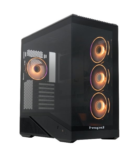 Компьютерный корпус без блока питания HSPD F711-TGbK-ARGB, Panoramic Full Tower, черный, TG, 0.7 SPCC, 4x120мм ARGB ATX, mATX, mITX 190/420/280мм 2x2.5', 2x3.5', 7xPCI 1xUSB-A 3.0, 1xUSB-C 445x235x475мм