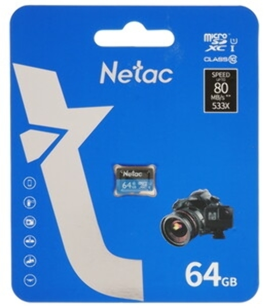 Флеш карта microSDHC 64Gb Netac P500 NT02P500STN-064G-S (без SD адаптера) 80Mb/s