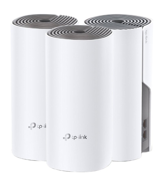 Домашняя Mesh Wi-Fi система TP-Link Deco E4 (3-Pack), 1167 Мбит/с (5 ГГц: до 867 Мбит/с + 2,4 ГГц: до 300 Мбит/с), 2 порта 100 Мбит/с, 2 встроенные антенны на каждом модуле Deco