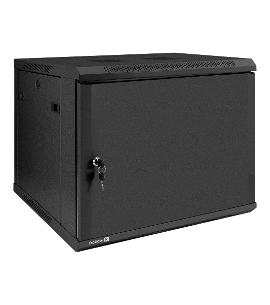Шкаф телекоммуникационный 19' настенный 9U ExeGate EC-WM-9U.450.M.BLACK (19', 9U, 600x450x500 мм (ШхГхВ), передняя дверь металл, съемные боковые панели, пыле- и влагозащита IP23, черный RAL 9004)