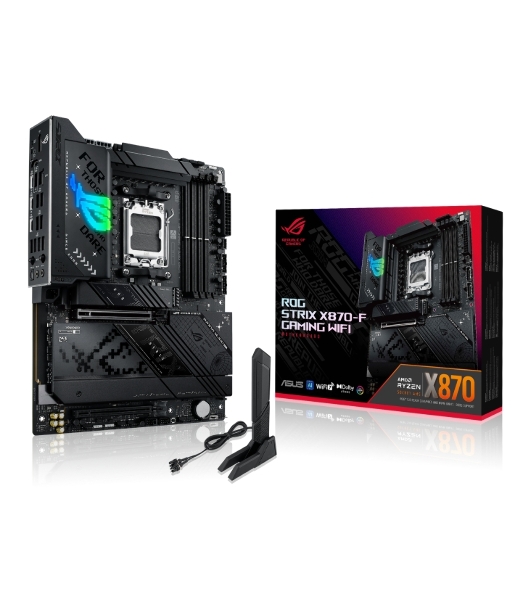 Материнская плата ASUS ROG STRIX X870-F GAMING WIFI, AM5, AMD X870, 4xDDR5, 2xSATA, 4xM.2, 1xPCI-E 5.0 x16, 1xPCI-E 4.0 x4, 1xHDMI, 1xDP, 2xUSB-C USB4, 1xUSB-C 10Gbps, 5xUSB-A 10Gbps, 4xUSB-A 5Gbps, 1x 2.5Gb LAN, 2x3.5 мм, 7.1, ATX