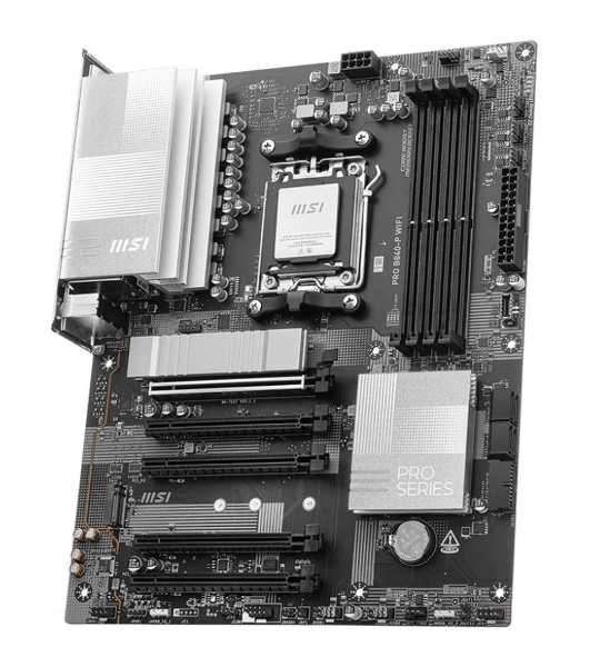 Материнская плата MSI PRO B840-P WIFI, Socket AM5, AMD B840, 4xDDR5, 4xSATA, 2xM.2, 1xPCI-E 4.0 x16, 1xPCI-E 3.0 x4, 3xPCI-E 3.0 x1, 1xHDMI, 1x 2.5Gb LAN, 4xUSB-A 2.0, 2xUSB-A 5Gbps, 1xUSB-C 5Gbps, 1xUSB-A 10Gbps, 1xUSB-C 10Gbps, 3x3.5 мм, 7.1, ATX