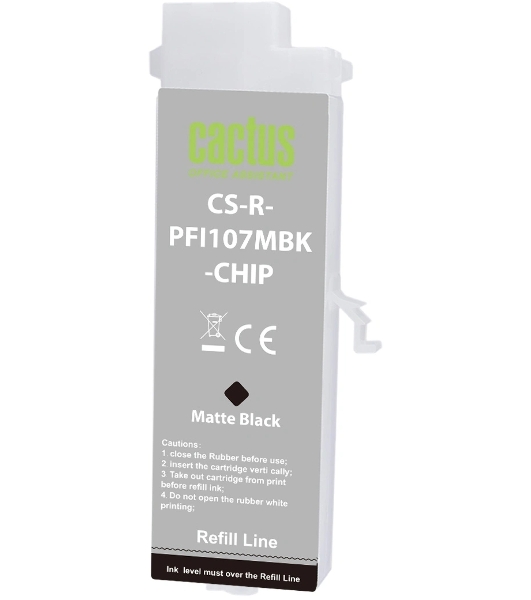 Картридж перезаправляемый струйный Cactus CS-R-PFI107MBK-CHIP (260мл) для Canon imageProGRAF iPF670/680/685/770/780/785 с чипом