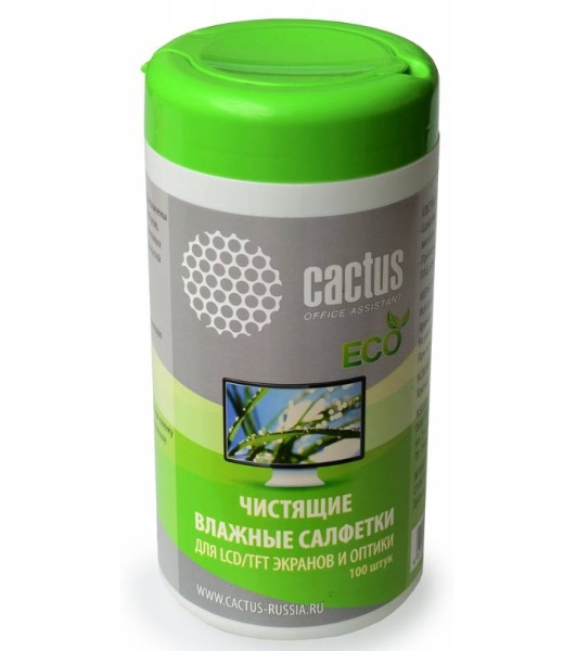 Салфетки Cactus CS-T1001E для экранов и оптики туба 100шт влажные