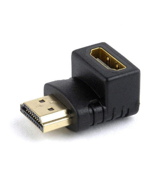 Переходник Cablexpert HDMI-HDMI 19F/19M, угловойсоединитель 90 градусов, золотые разъемы (A-HDMI90-FML)