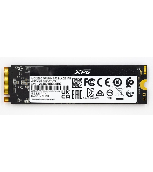 Накопитель SSD ADATA XPG BLADE S70, 1Tb, PCIe 4.0 x4, M.2 2280, NVMe, R/W 7400/5500, с радиатором