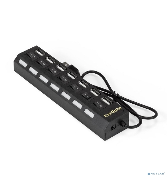 USB-концентратор ExeGate EX293978RUS DUB-72SW (кабель-адаптер USB2.0 --> 7xUSB2.0, кнопки включения/отключения для каждого порта, Plug&Play, черный)