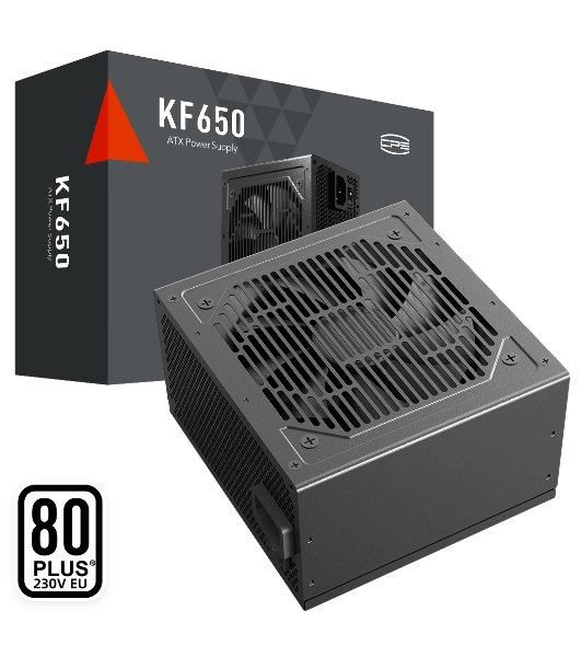 Блок питания PCCOOLER KF650, 650W 80 PLUS White (ATX, ATX 2.4, Non-modular, 1x24(20+4)pin 550мм, 1xCPU*2 8(4+4)pin 610+150мм, 2xPCIe 8(6+2)pin 510мм, 2xSATA*3+MOLEX4pin*1 450+150+150+150мм, Active, 120x120мм, 140x150x86мм, APFC, OVP, SCP, OPP (140-160%, 2ms delay))
