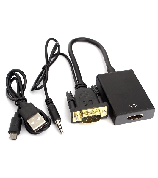 Переходник VGA (M)-HDMI (F) Cablexpert A-VGA-HDMI-01, 19M/15F, 15 см, аудиовыход Jack 3,5 (M), питание от USB
