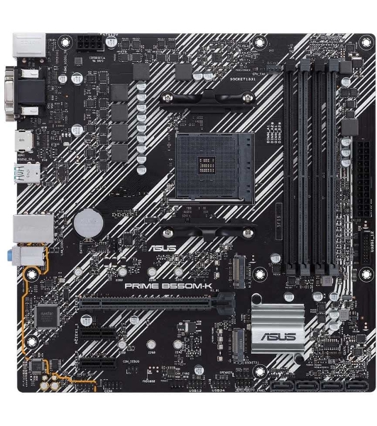 Материнская плата ASUS PRIME B550M-K, AM4, AMD B550, 4xDDR4, 4xSATA, 2xM.2, 1xPCIe 4.0 x16, 2xPCIe x1, 1xDVI-D, 1xHDMI, 1xVGA, 1x 1Gb LAN, 4xUSB 3.2 Gen 1, 2xUSB 3.2 Gen 2, 3x3.5 мм, 7.1, mATX