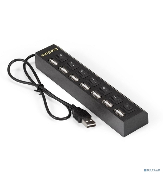 USB-концентратор ExeGate EX293978RUS DUB-72SW (кабель-адаптер USB2.0 --> 7xUSB2.0, кнопки включения/отключения для каждого порта, Plug&Play, черный)