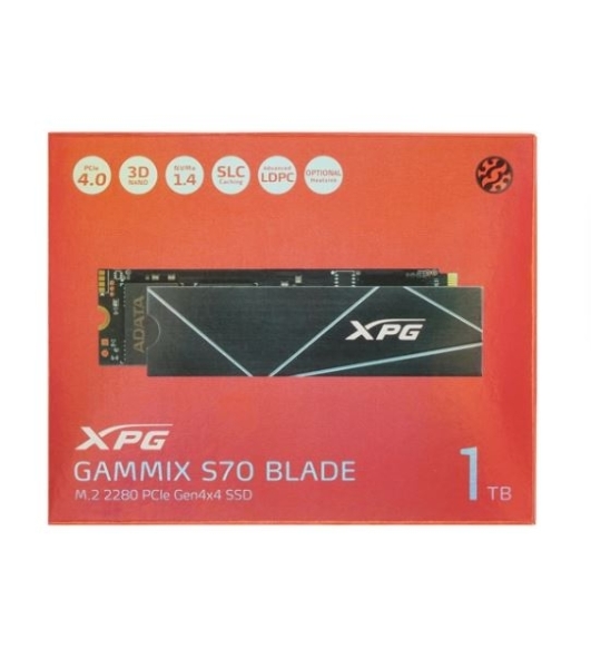 Накопитель SSD ADATA XPG BLADE S70, 1Tb, PCIe 4.0 x4, M.2 2280, NVMe, R/W 7400/5500, с радиатором