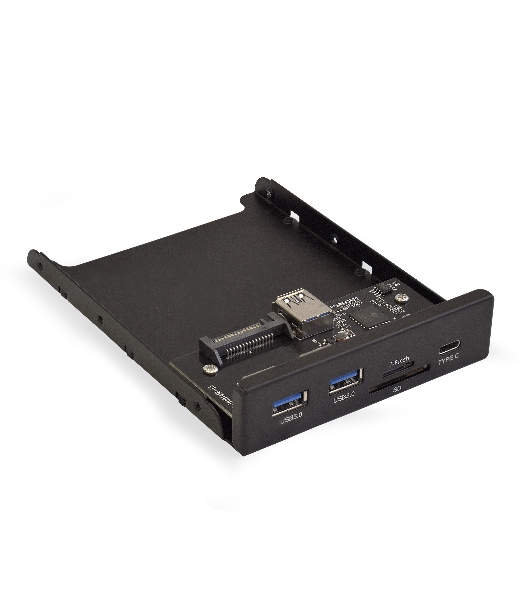 Планка USB на переднюю панель ExeGate U3H-621, 3,5', 2*USB 3.0+1*TypeC+1*SD+TF card, черная, металл, подсоединение к мат. плате