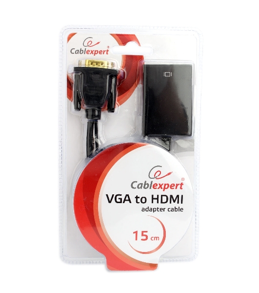 Переходник VGA (M)-HDMI (F) Cablexpert A-VGA-HDMI-01, 19M/15F, 15 см, аудиовыход Jack 3,5 (M), питание от USB