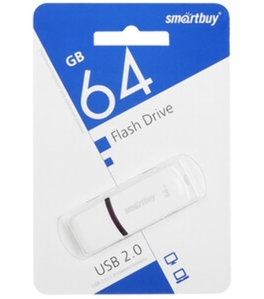 Флешка USB Smartbuy Paean white (SB64GBPN-W), 64Gb, USB 2.0, R/W 25/15, белый