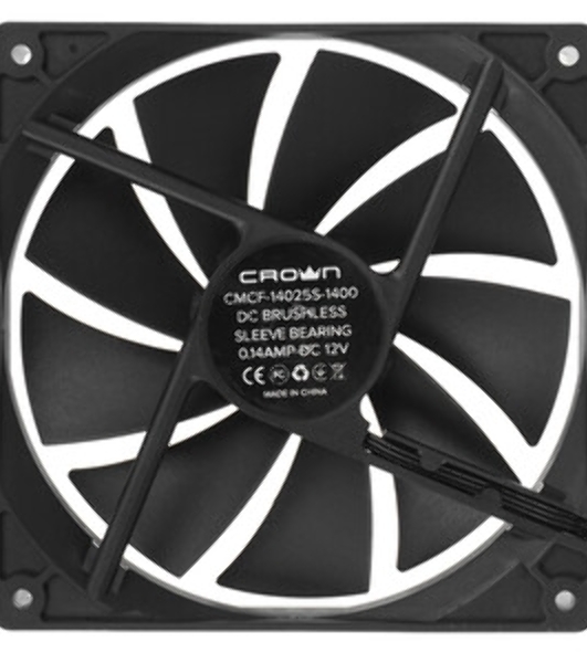 Вентилятор для корпуса Crown CMCF-14025S-1400 черный, 140 мм, 1200 об/мин, 27 дБ, 3 pin