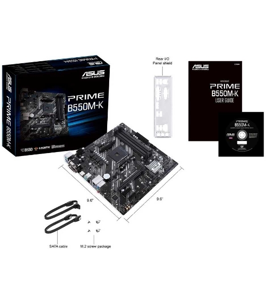 Материнская плата ASUS PRIME B550M-K, AM4, AMD B550, 4xDDR4, 4xSATA, 2xM.2, 1xPCIe 4.0 x16, 2xPCIe x1, 1xDVI-D, 1xHDMI, 1xVGA, 1x 1Gb LAN, 4xUSB 3.2 Gen 1, 2xUSB 3.2 Gen 2, 3x3.5 мм, 7.1, mATX