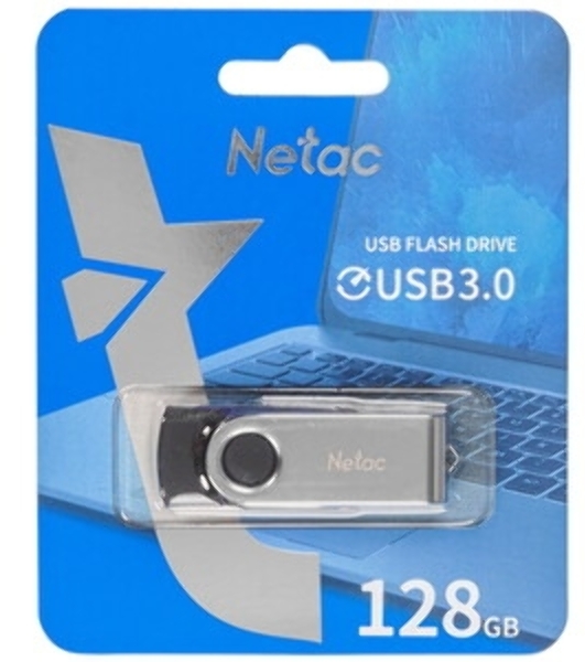 Флешка USB Netac U505 (NT03U505N-128G-30BK), 128Gb, USB 3.0, R/W 110/45, черный/серебристый