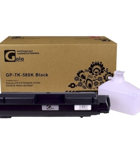 Тонер-туба GalaPrint GP-TK-580K для принтеров Kyocera FS-C5150DN/FS-C5150/ECOSYS P6021cdn/P6021 с бункером отработанного тонера черный 3500 копий