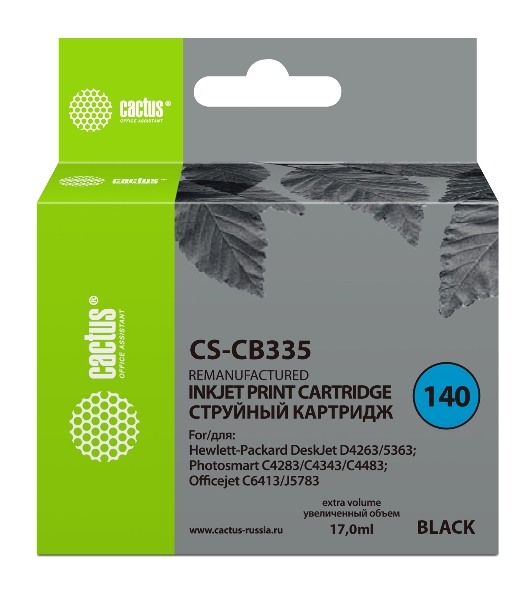 Картридж струйный Cactus CS-CB335 №140 черный (17 мл.) для HP DeskJet D4263/D4363; OfficeJet J5783/J6413