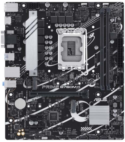 Материнская плата ASUS PRIME B760M-K, LGA 1700, Intel B760, 2xDDR5, 4xSATA, 2xM.2, 1xPCIe 4.0 x16, 2xPCIe x1, 1xHDMI, 1xVGA, 1x 2.5Gb LAN, 2xUSB-A 3.2 Gen 1, 2xUSB-A 2.0, 3x3.5 мм, 7.1, mATX