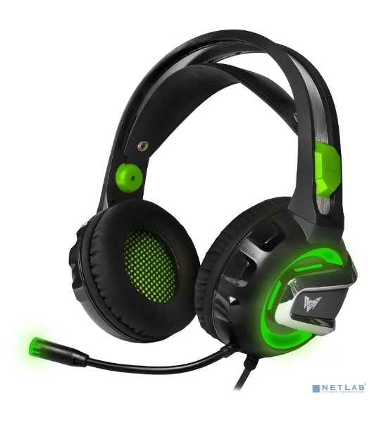 Гарнитура Crown CMGH-3002 чёрный/зелёный, проводная, подсветка
