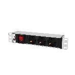 Блок розеток ЦМО Rem-10 без шнура с выкл., 3 Schuko, вход IEC 60320 C14, 10A, алюм., 10' (R-10-3S-V-220-Z), фото 1