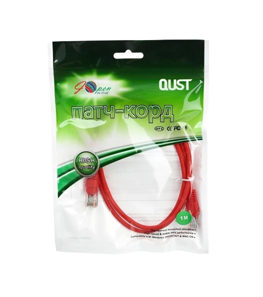 Патч-корд литой Aopen/Qust UTP кат.5е 1м красный