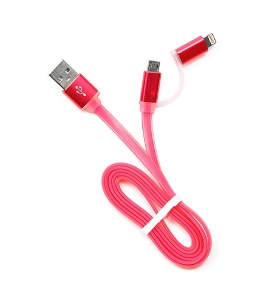 Кабель USB2.0 Cablexpert CC-mAPUSB2pk1m, AM/microBM 5P - iPhone lightning, 1м, комбо кабель, алюминиевые разъемы, розовый, блистер