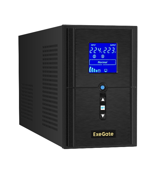 Источник бесперебойного питания (инвертор, синус, для котла) ExeGate SineTower SN-1000.LCD.AVR.2SH.1C13.USB 1000VA/800W, чистая синусоида, LCD дисплей, AVR, 2*Schuko+1*C13, USB, линейно-интерактивный, черный