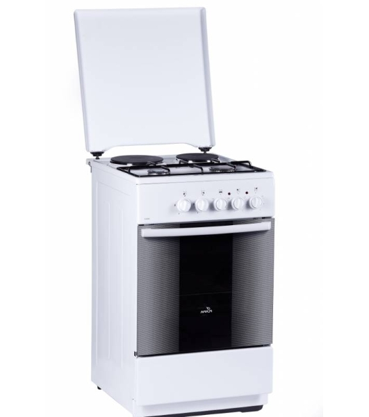 Плита комбинированная Flama RK 2211 белый, конфорок 4 шт, духовка 50 л, 50 см x 85 см x 60 см