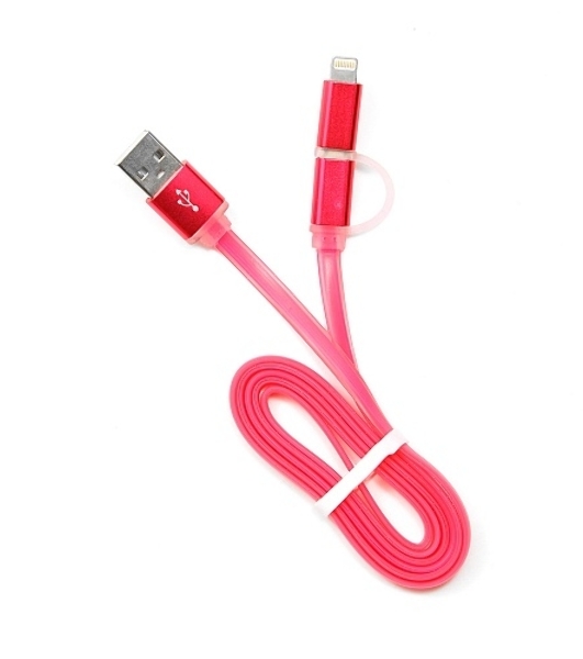 Кабель USB2.0 Cablexpert CC-mAPUSB2pk1m, AM/microBM 5P - iPhone lightning, 1м, комбо кабель, алюминиевые разъемы, розовый, блистер