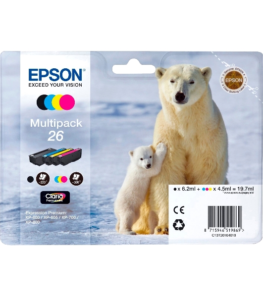 Картридж струйный Epson C13T26164010 черный/голубой/желтый/пурпурный набор карт. (200 стр 17 мл ) для Epson XP-600/605/700/710/800