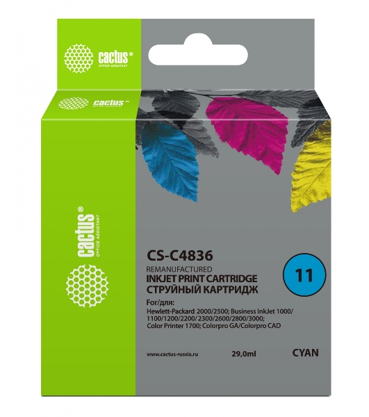 Картридж струйный Cactus CS-C4836 голубой (29 мл) для №11 HP 2000/2500/1000/1100/1200