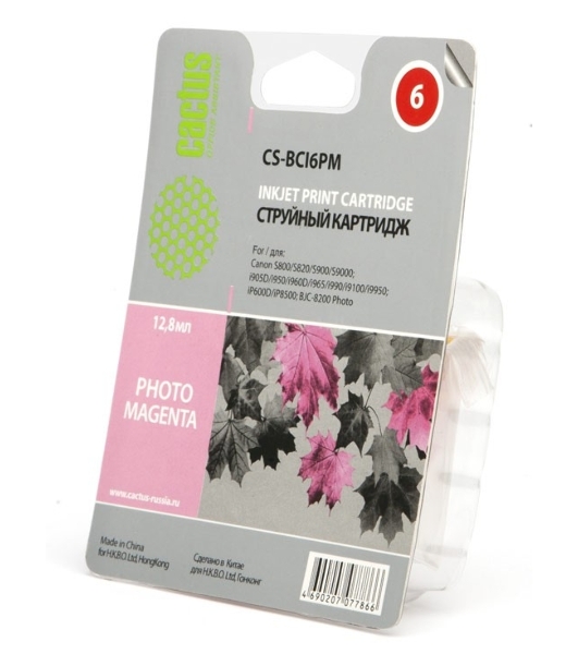 Картридж струйный Cactus CS-BCI6PM пурпурный (12ml) для Canon S800/S820/S900/S9000/i905D/i950S/i960x