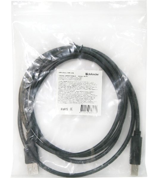 Кабель Defender USB04-06p.bagКабель USB 2.0 для соед. 1.8м AM/BM, пакет