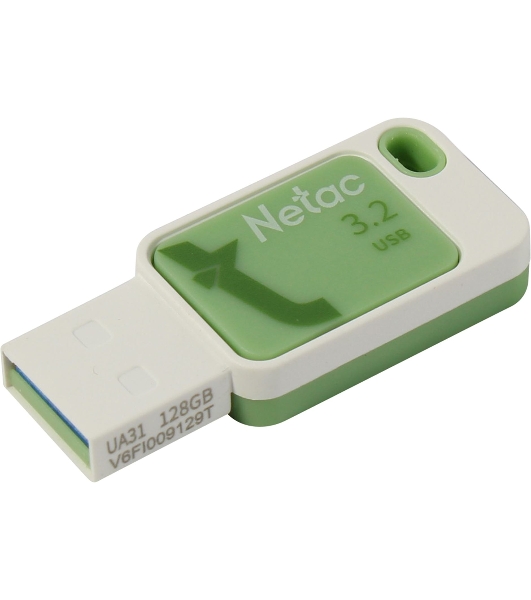 Флешка USB Netac UA31 (NT03UA31N-128G-32GN), 128Gb, USB 3.2, R/W 110/45, зеленый/белый