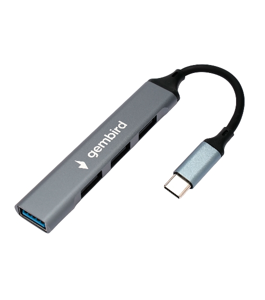 Разветвитель USB3.0/2.0 Gembird UHB-C202, USB3.0, 3xUSB2.0, кабель Type-C 10 см, алюминий, пакет